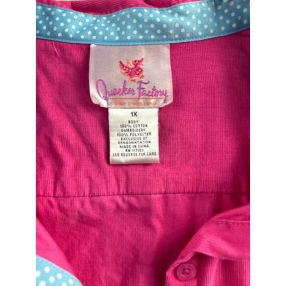 Quacker Factory Womens Pink Embroidered Button-Down Shirt 1X - Picture 2 of 4